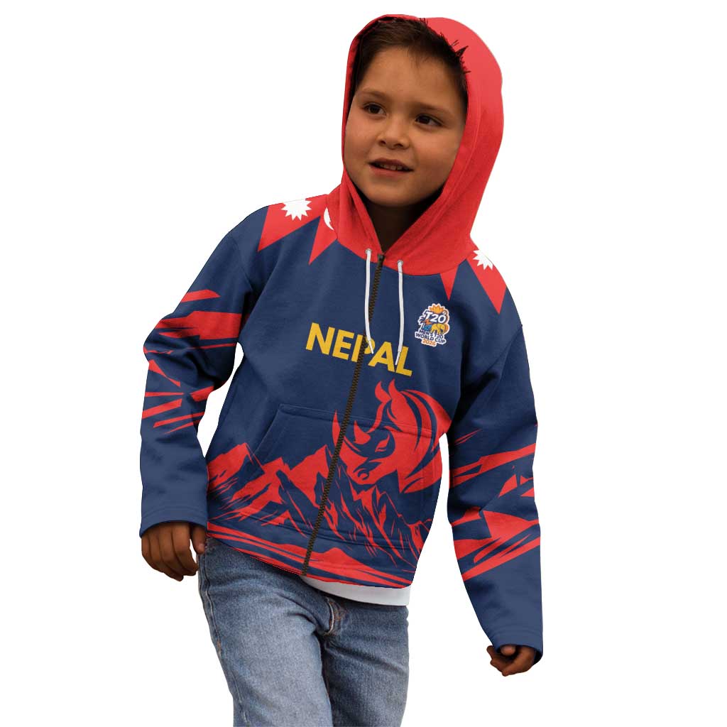 Custom Cricket Nepal East Asia-Pacific Kid Hoodie Nepal Rhinos Champions - Wonder Print Shop
