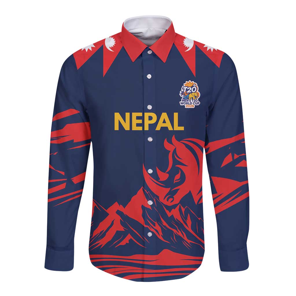 Custom Cricket Nepal East Asia-Pacific Long Sleeve Button Shirt Nepal Rhinos Champions - Wonder Print Shop