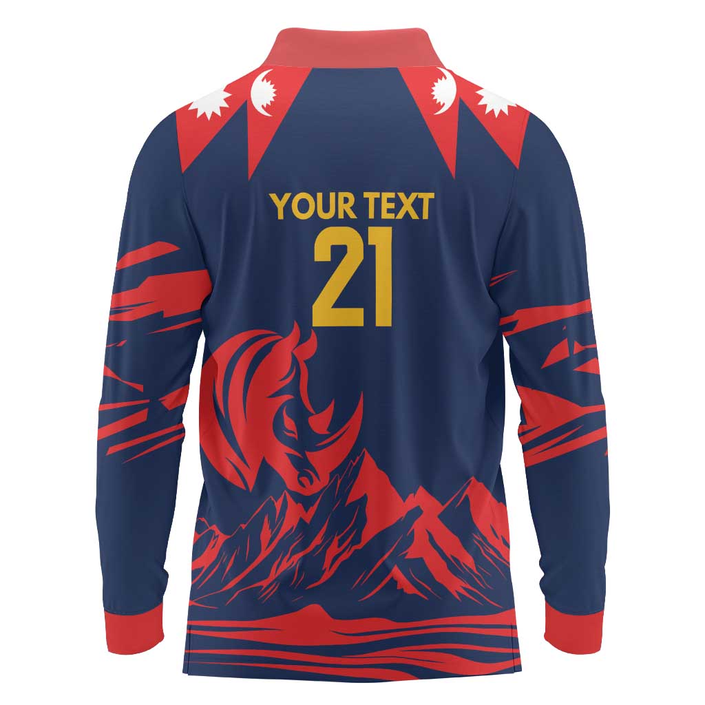 Custom Cricket Nepal East Asia-Pacific Long Sleeve Polo Shirt Nepal Rhinos Champions - Wonder Print Shop