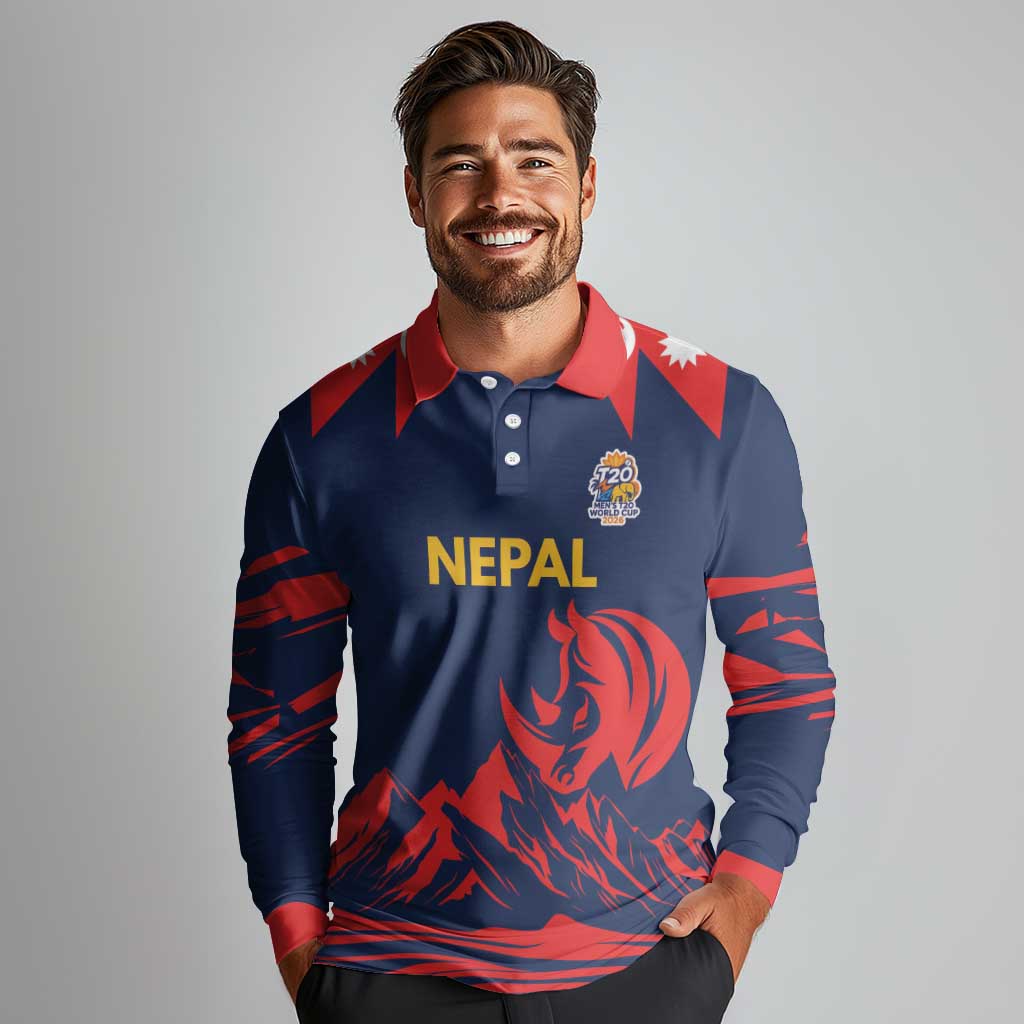 Custom Cricket Nepal East Asia-Pacific Long Sleeve Polo Shirt Nepal Rhinos Champions - Wonder Print Shop