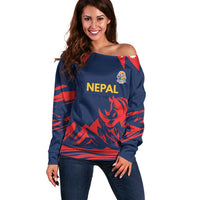 Custom Cricket Nepal East Asia-Pacific Off Shoulder Sweater Nepal Rhinos Champions - Wonder Print Shop