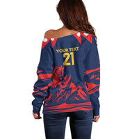 Custom Cricket Nepal East Asia-Pacific Off Shoulder Sweater Nepal Rhinos Champions - Wonder Print Shop