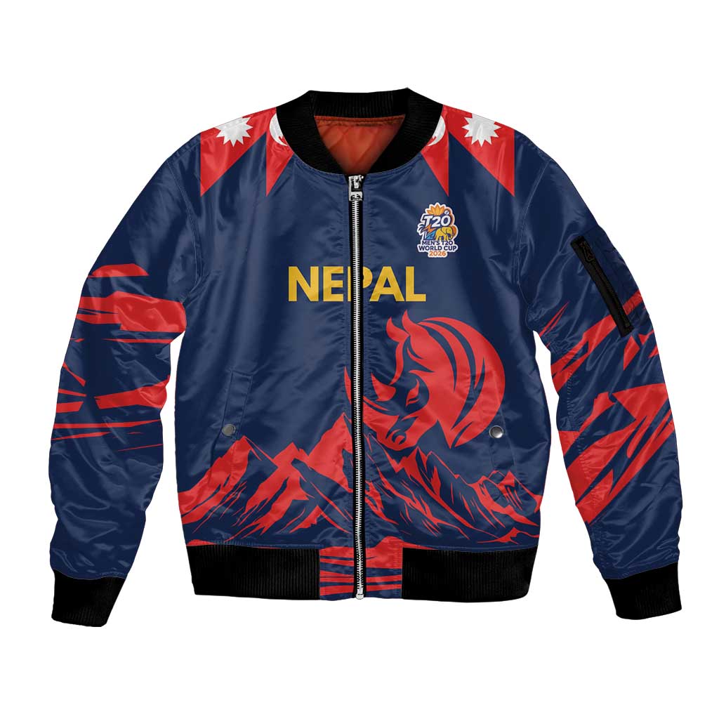 Custom Cricket Nepal East Asia-Pacific Sleeve Zip Bomber Jacket Nepal Rhinos Champions - Wonder Print Shop