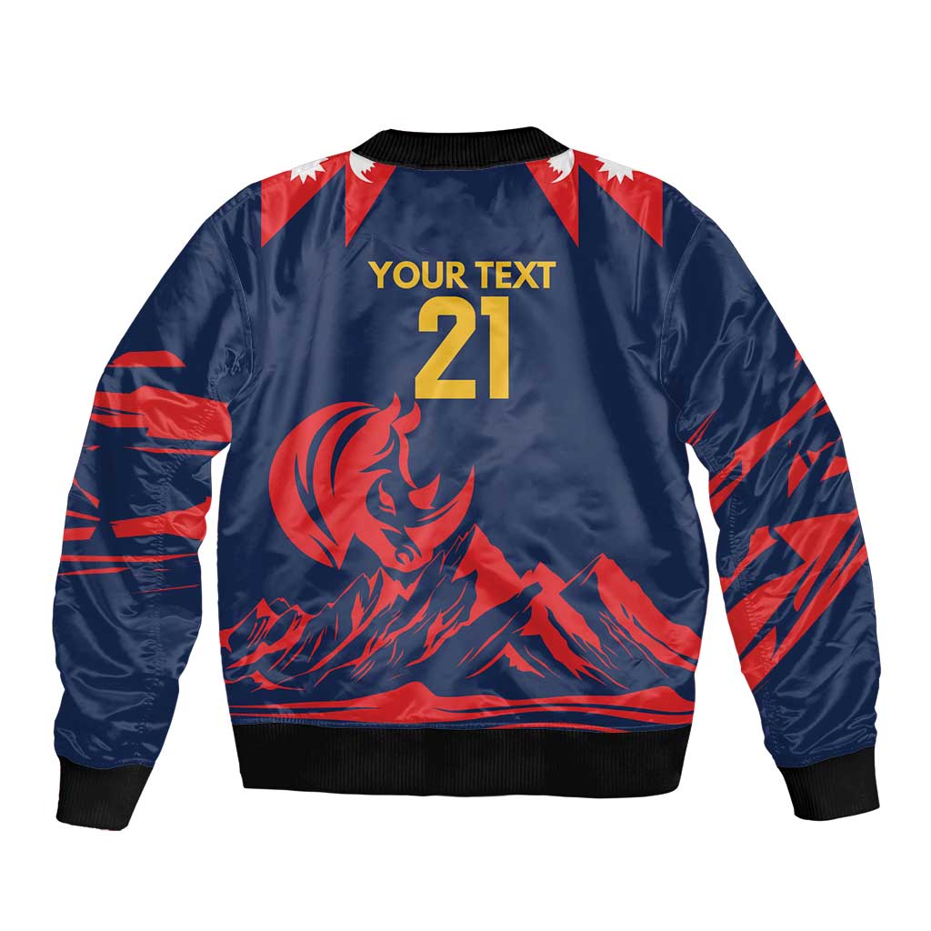 Custom Cricket Nepal East Asia-Pacific Sleeve Zip Bomber Jacket Nepal Rhinos Champions - Wonder Print Shop