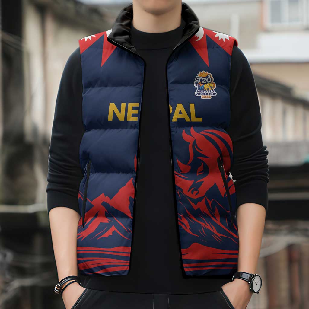 Custom Cricket Nepal East Asia-Pacific Sleeveless Puffer Jacket Nepal Rhinos Champions - Wonder Print Shop
