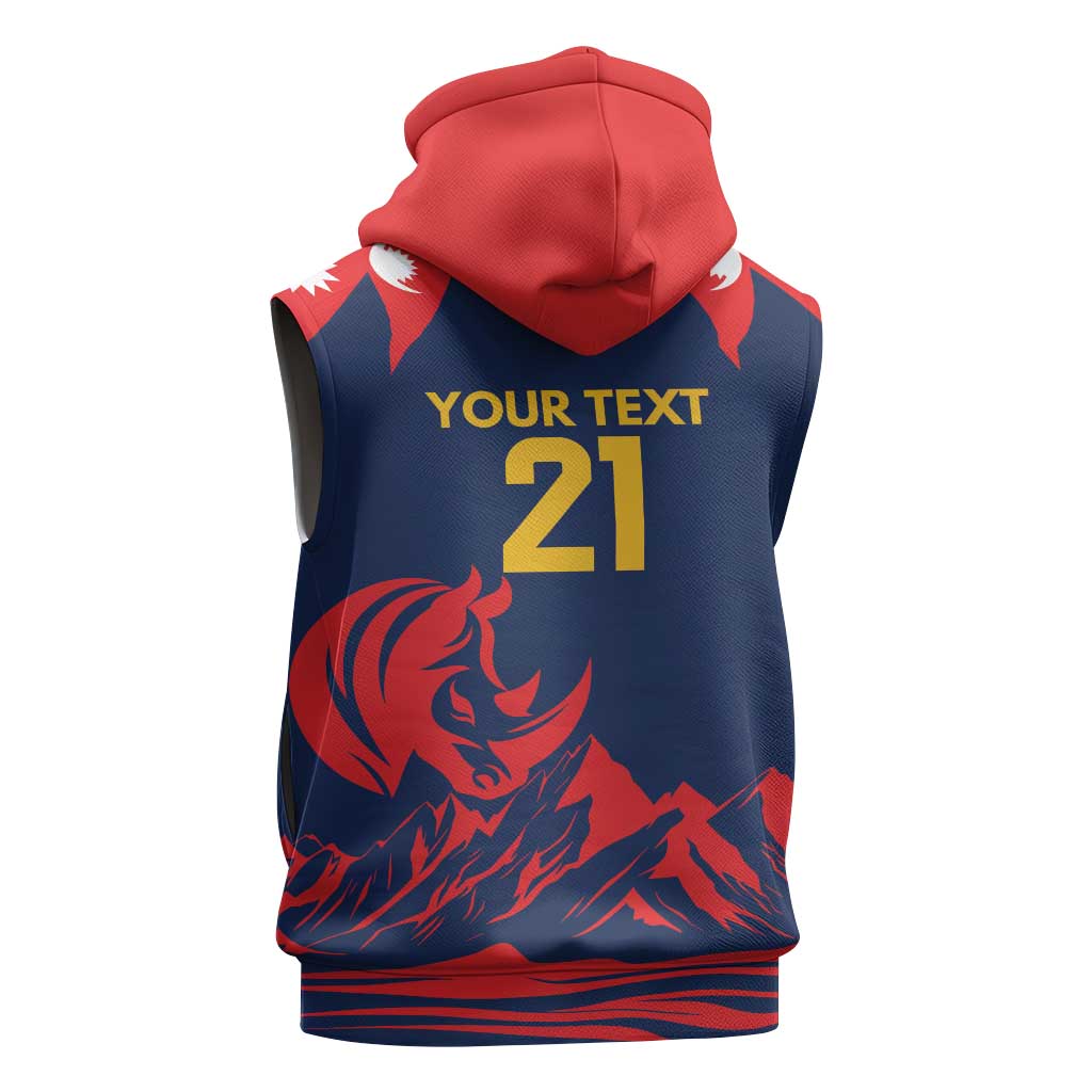 Custom Cricket Nepal East Asia-Pacific Sleeveless Zip Hoodie Nepal Rhinos Champions - Wonder Print Shop