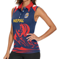 Custom Cricket Nepal East Asia-Pacific Women Sleeveless Polo Shirt Nepal Rhinos Champions - Wonder Print Shop