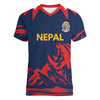 Custom Cricket Nepal East Asia-Pacific Women V-Neck T-Shirt Nepal Rhinos Champions - Wonder Print Shop