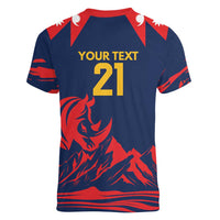 Custom Cricket Nepal East Asia-Pacific Women V-Neck T-Shirt Nepal Rhinos Champions - Wonder Print Shop