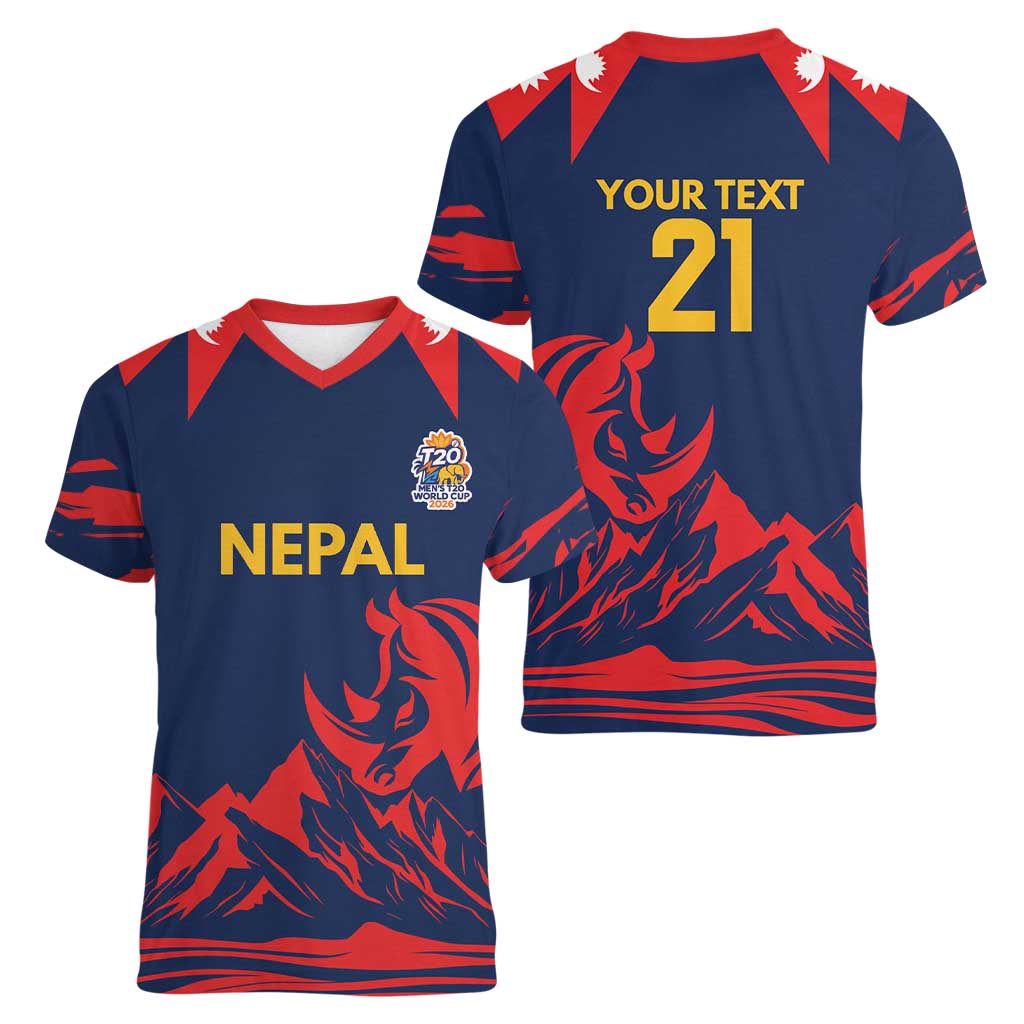 Custom Cricket Nepal East Asia-Pacific Women V-Neck T-Shirt Nepal Rhinos Champions - Wonder Print Shop