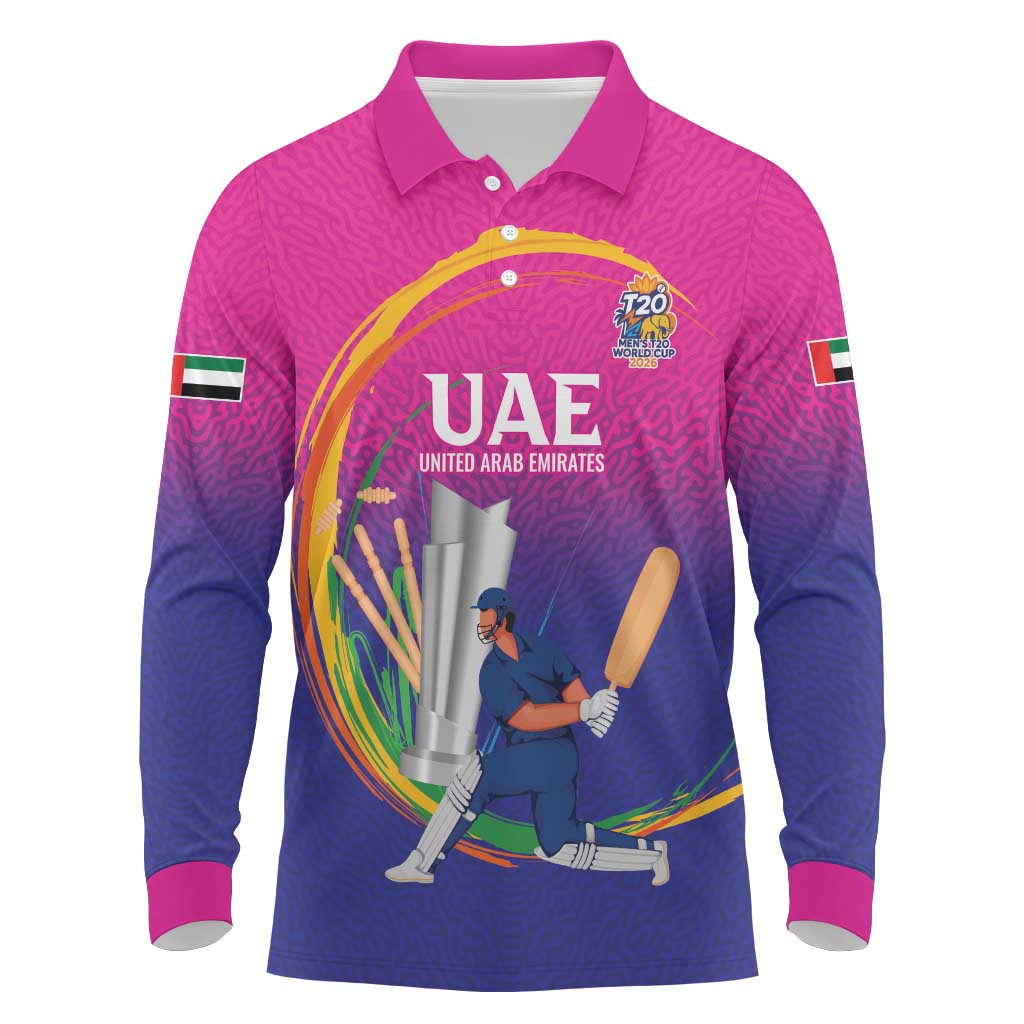 Custom Cricket UAE East Asia-Pacific Long Sleeve Polo Shirt United Arab Emirates Champions Pride - Wonder Print Shop
