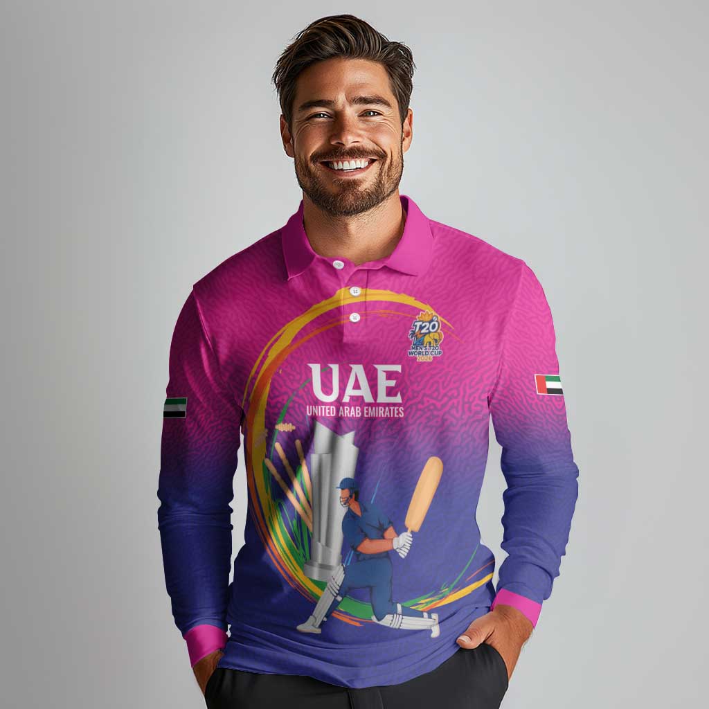 Custom Cricket UAE East Asia-Pacific Long Sleeve Polo Shirt United Arab Emirates Champions Pride - Wonder Print Shop