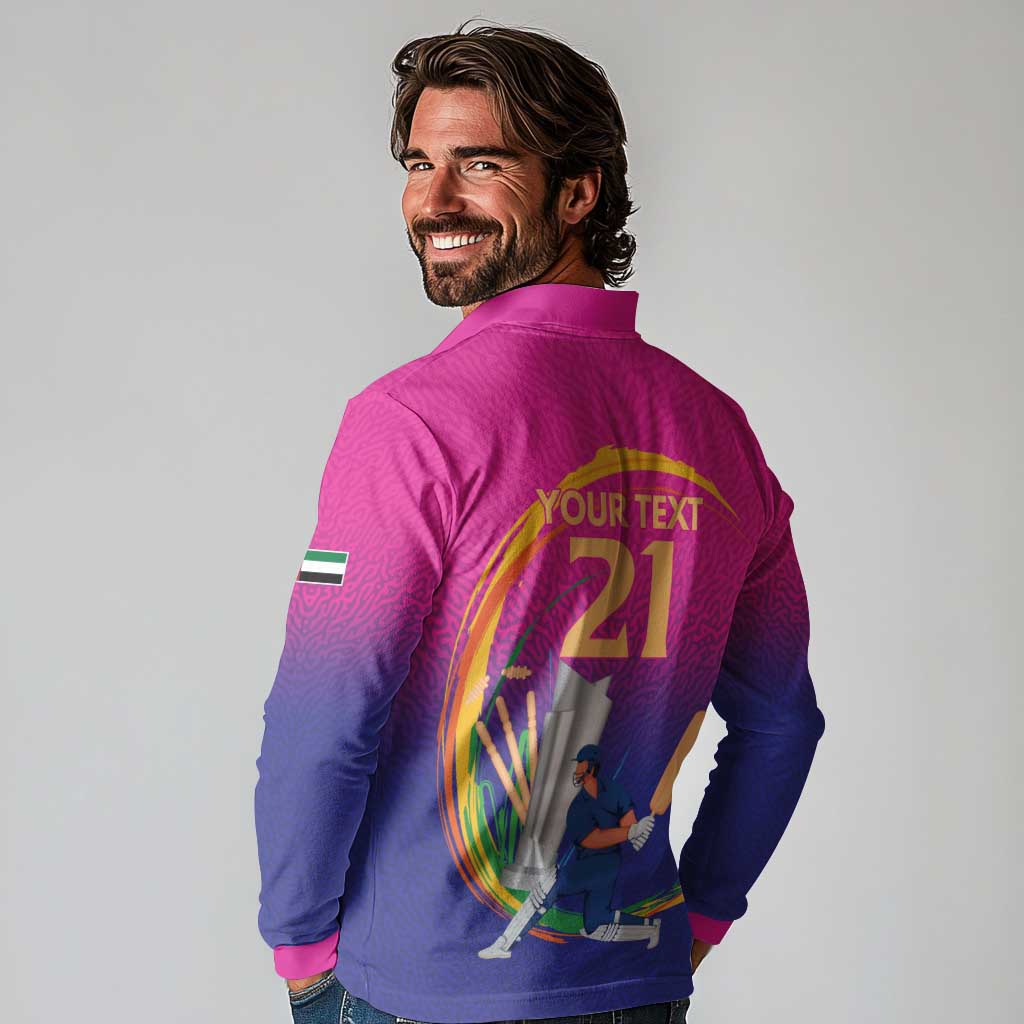 Custom Cricket UAE East Asia-Pacific Long Sleeve Polo Shirt United Arab Emirates Champions Pride - Wonder Print Shop