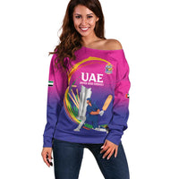 Custom Cricket UAE East Asia-Pacific Off Shoulder Sweater United Arab Emirates Champions Pride - Wonder Print Shop
