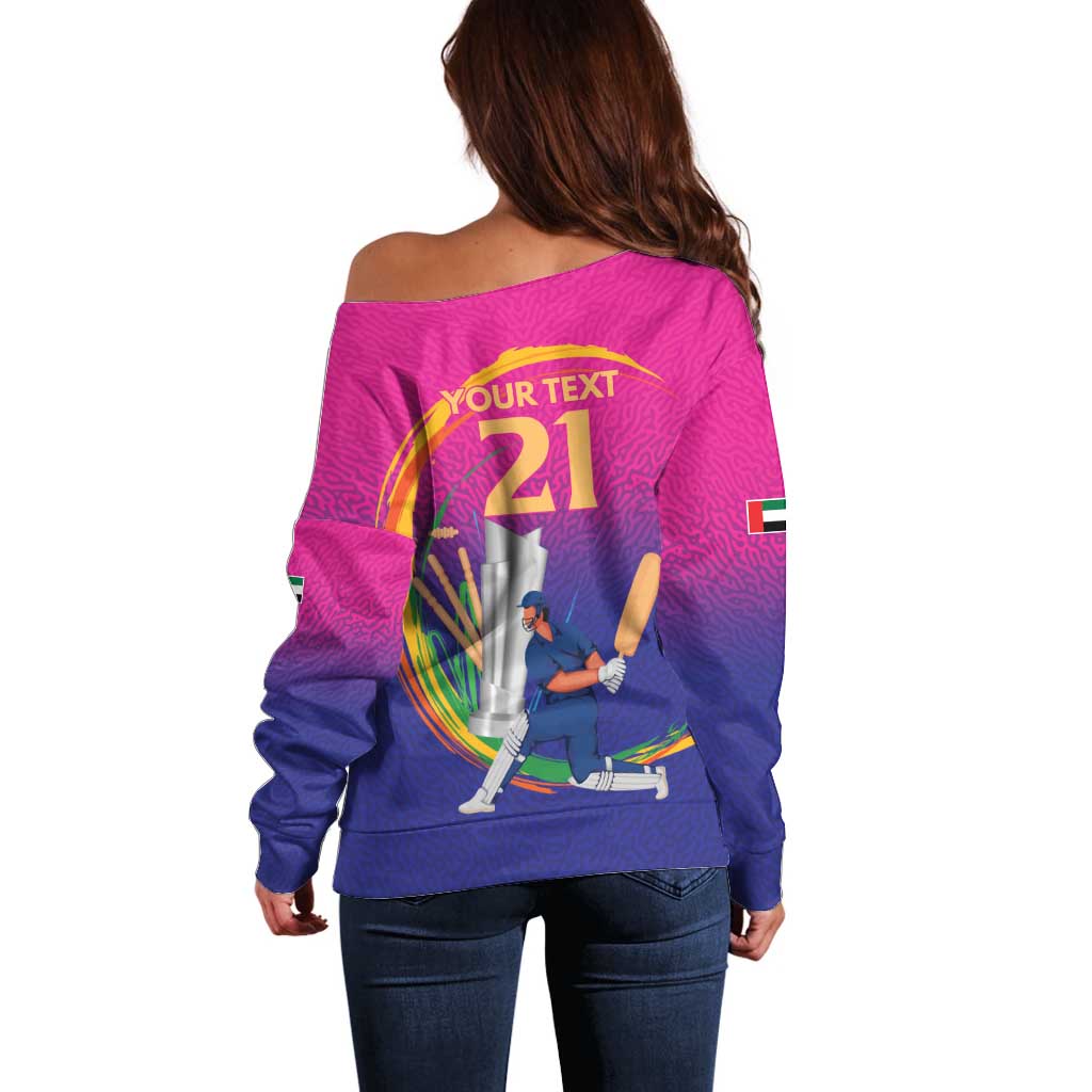 Custom Cricket UAE East Asia-Pacific Off Shoulder Sweater United Arab Emirates Champions Pride - Wonder Print Shop