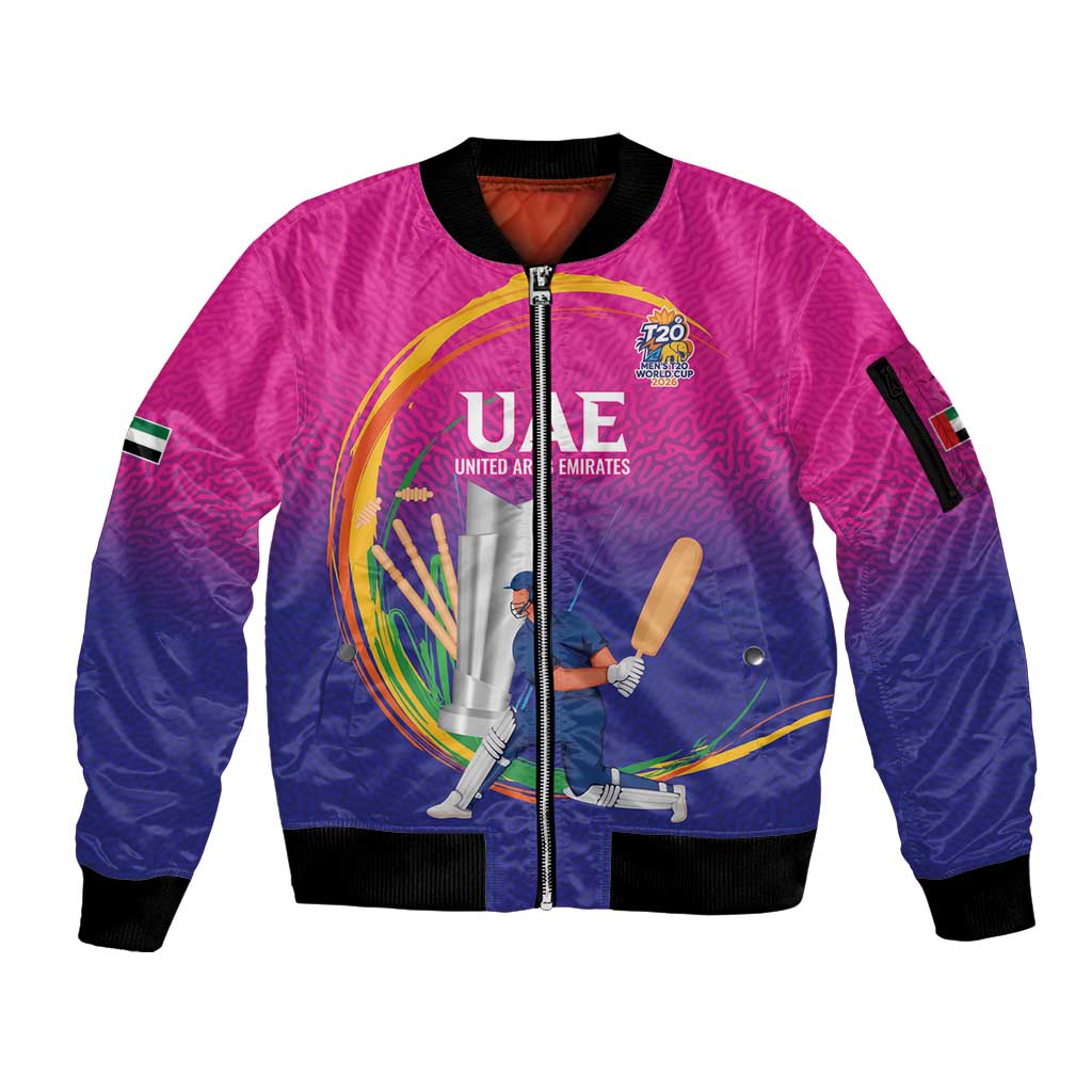 Custom Cricket UAE East Asia-Pacific Sleeve Zip Bomber Jacket United Arab Emirates Champions Pride - Wonder Print Shop