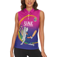 Custom Cricket UAE East Asia-Pacific Women Sleeveless Polo Shirt United Arab Emirates Champions Pride - Wonder Print Shop