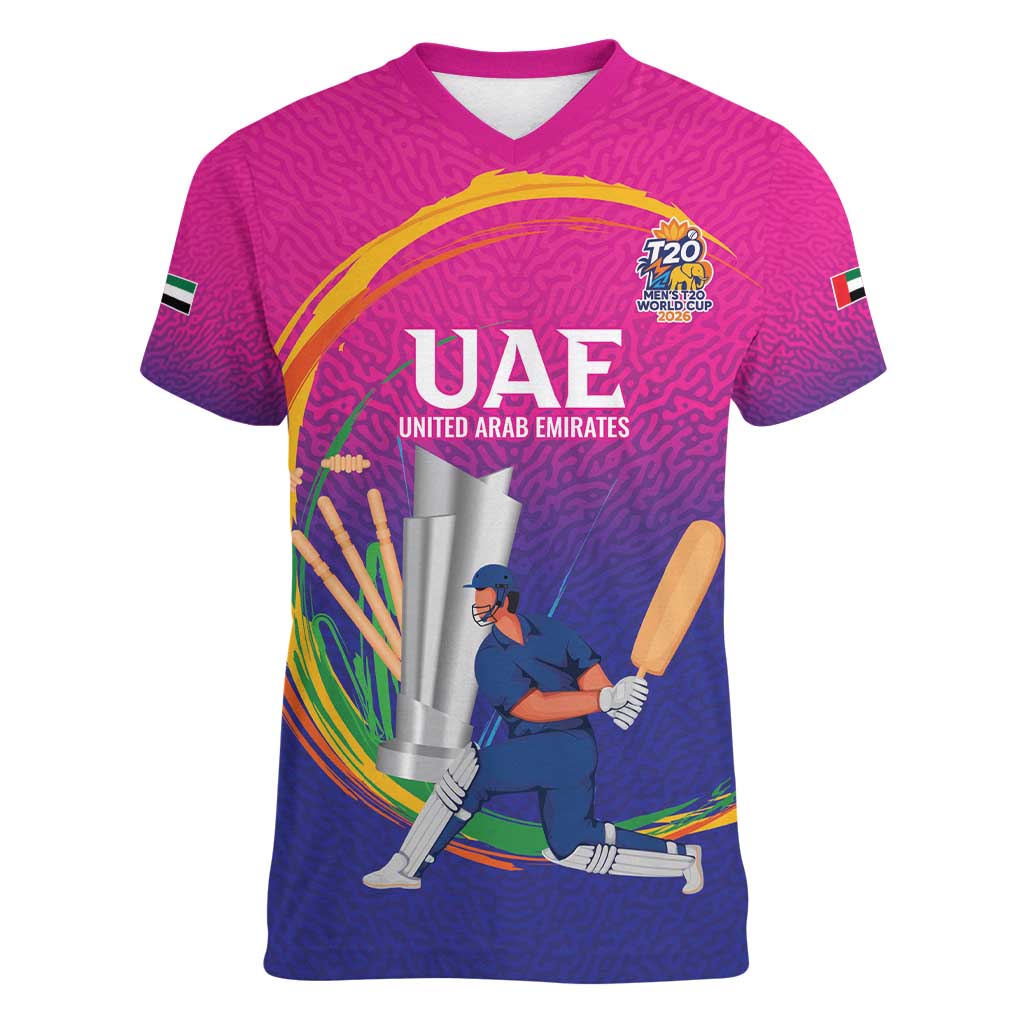 Custom Cricket UAE East Asia-Pacific Women V-Neck T-Shirt United Arab Emirates Champions Pride - Wonder Print Shop