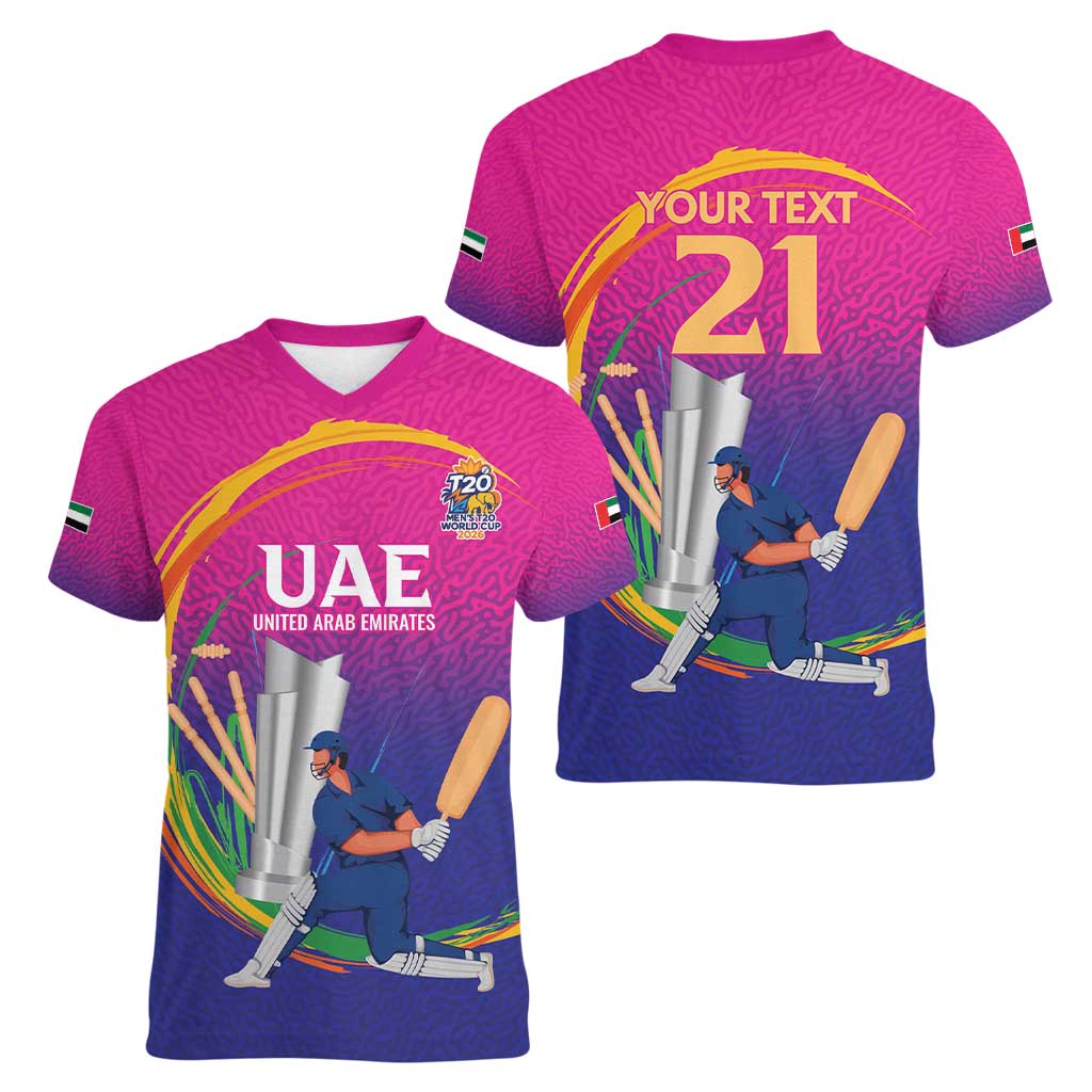 Custom Cricket UAE East Asia-Pacific Women V-Neck T-Shirt United Arab Emirates Champions Pride - Wonder Print Shop