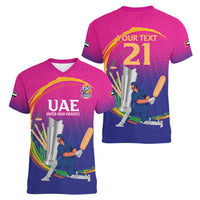 Custom Cricket UAE East Asia-Pacific Women V-Neck T-Shirt United Arab Emirates Champions Pride - Wonder Print Shop
