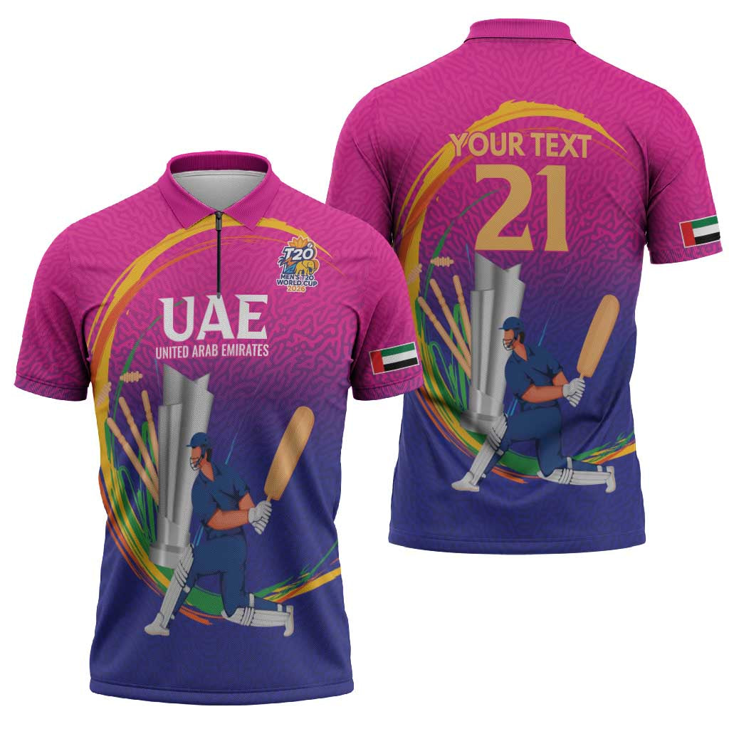 Custom Cricket UAE East Asia-Pacific Zipper Polo Shirt United Arab Emirates Champions Pride - Wonder Print Shop