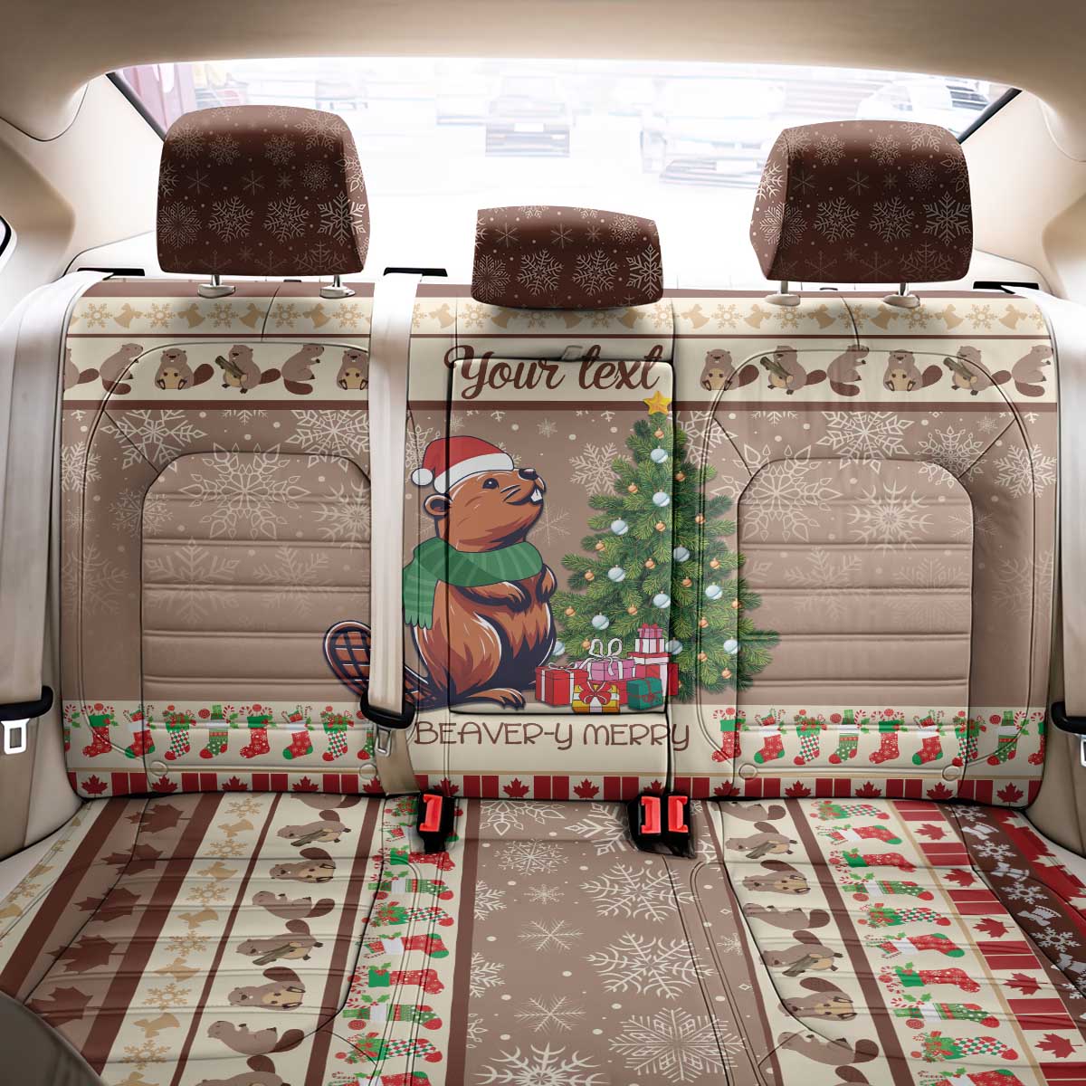 Personalized Beaver-y Merry Back Car Seat Cover Canada Merry Christmas Beavers LT9 - Wonder Print Shop