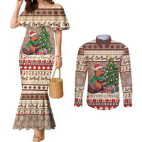 Personalized Beaver-y Merry Couples Matching Mermaid Dress and Long Sleeve Button Shirt Canada Merry Christmas Beavers