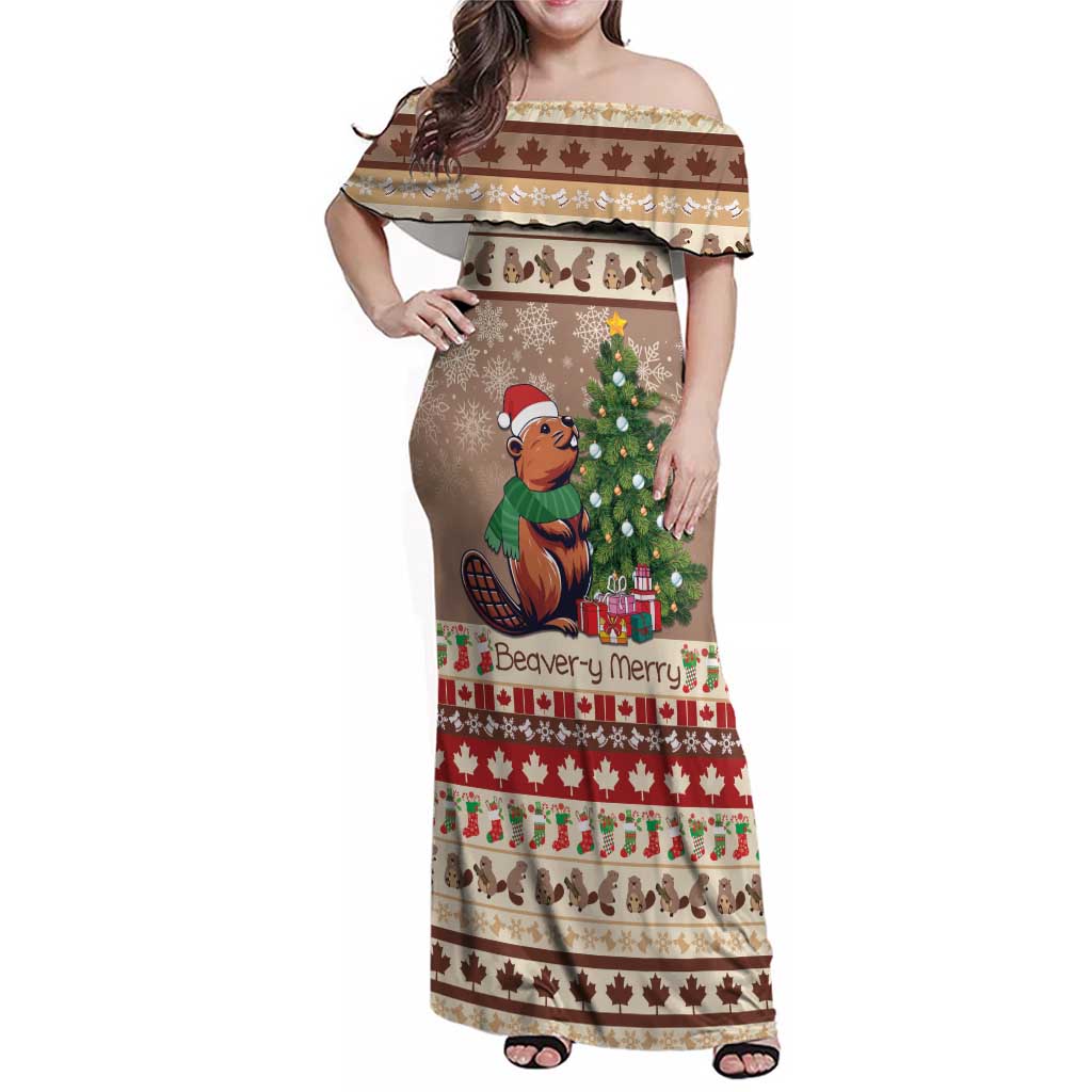 Personalized Beaver-y Merry Family Matching Off Shoulder Maxi Dress and Hawaiian Shirt Canada Merry Christmas Beavers LT9 - Wonder Print Shop