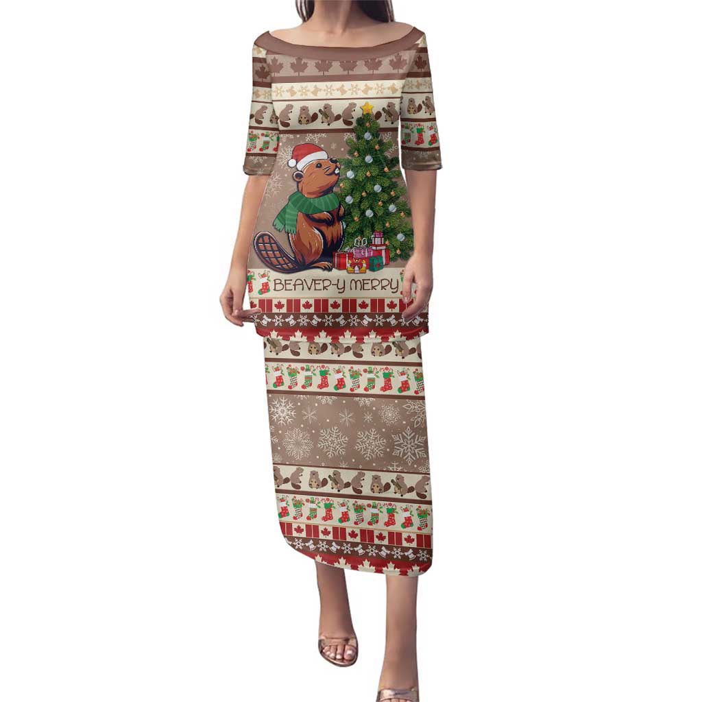 Personalized Beaver-y Merry Family Matching Puletasi and Hawaiian Shirt Canada Merry Christmas Beavers - Wonder Print Shop