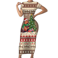 Personalized Beaver-y Merry Family Matching Short Sleeve Bodycon Dress and Hawaiian Shirt Canada Merry Christmas Beavers - Wonder Print Shop