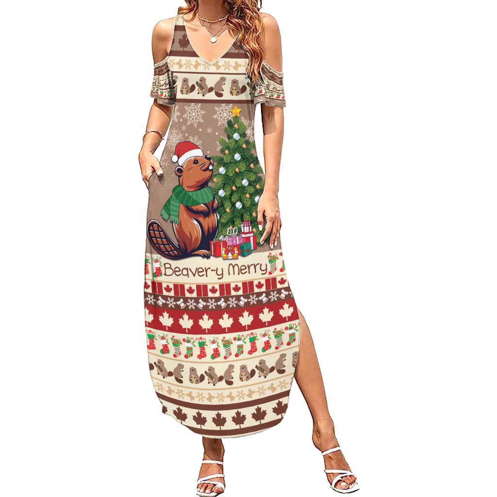 Personalized Beaver-y Merry Family Matching Summer Maxi Dress and Hawaiian Shirt Canada Merry Christmas Beavers - Wonder Print Shop