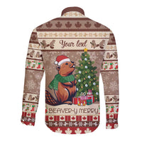 Personalized Beaver-y Merry Long Sleeve Button Shirt Canada Merry Christmas Beavers - Wonder Print Shop