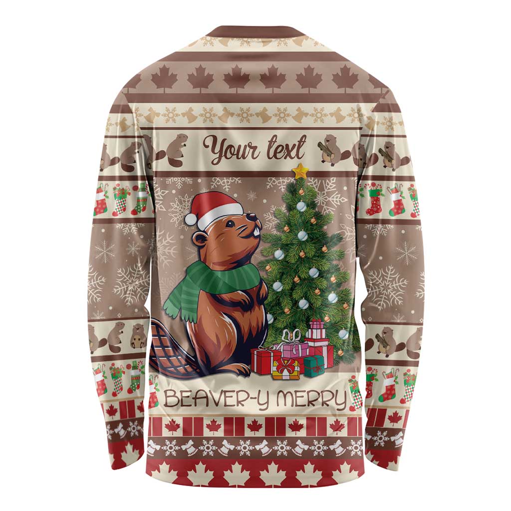 Personalized Beaver-y Merry Long Sleeve Shirt Canada Merry Christmas Beavers - Wonder Print Shop