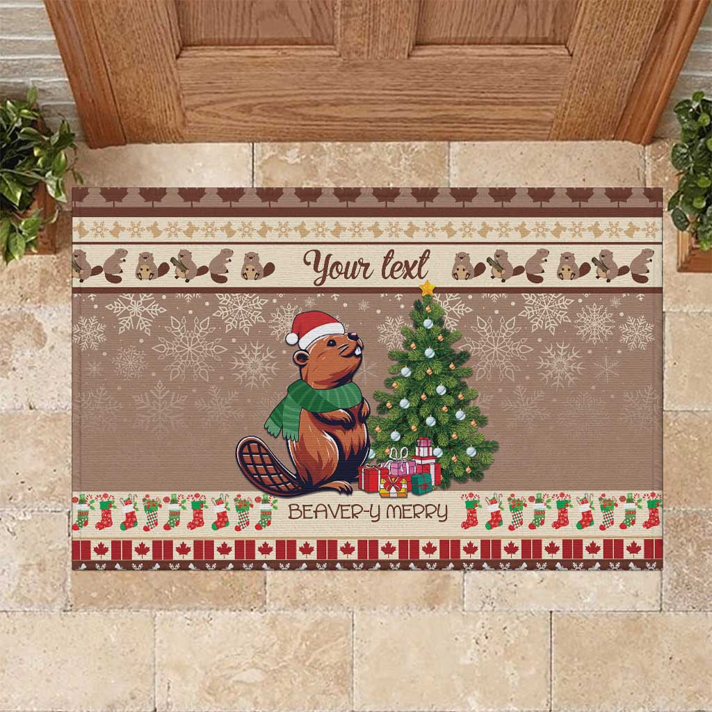 Personalized Beaver-y Merry Rubber Doormat Canada Merry Christmas Beavers - Wonder Print Shop