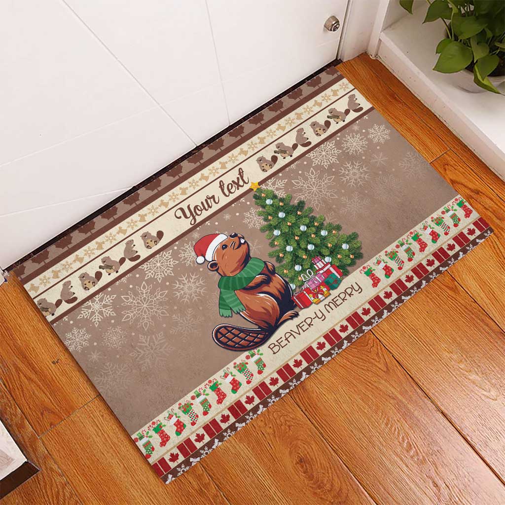 Personalized Beaver-y Merry Rubber Doormat Canada Merry Christmas Beavers - Wonder Print Shop