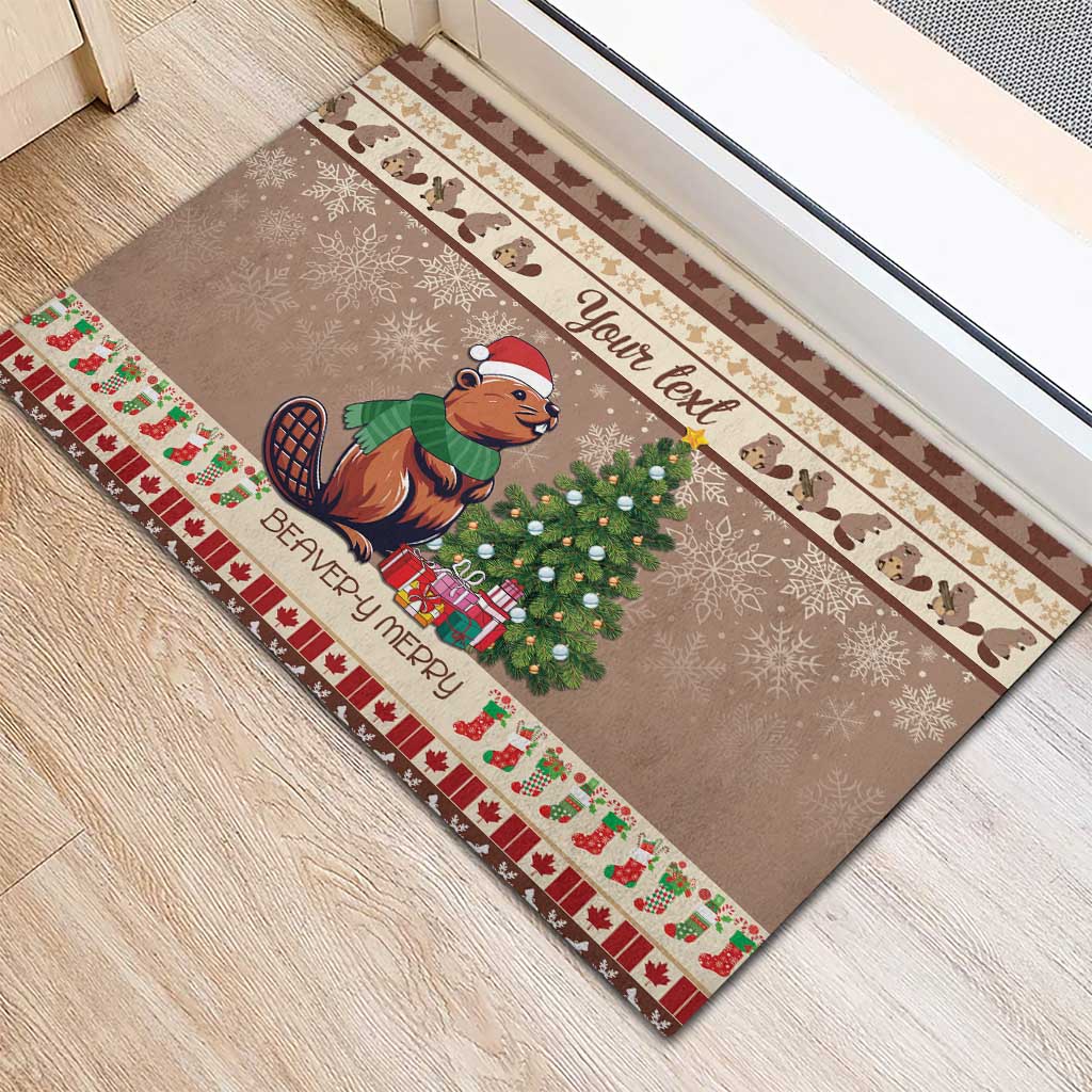 Personalized Beaver-y Merry Rubber Doormat Canada Merry Christmas Beavers - Wonder Print Shop