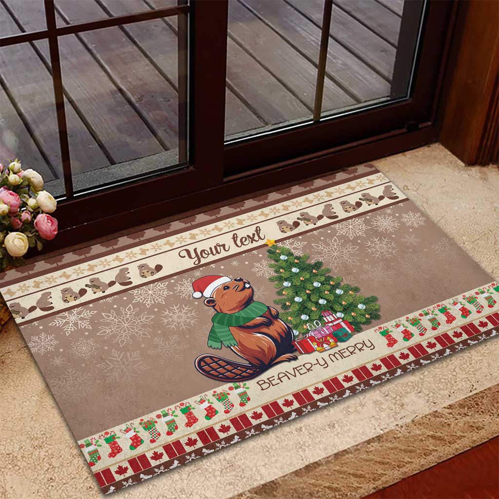 Personalized Beaver-y Merry Rubber Doormat Canada Merry Christmas Beavers - Wonder Print Shop