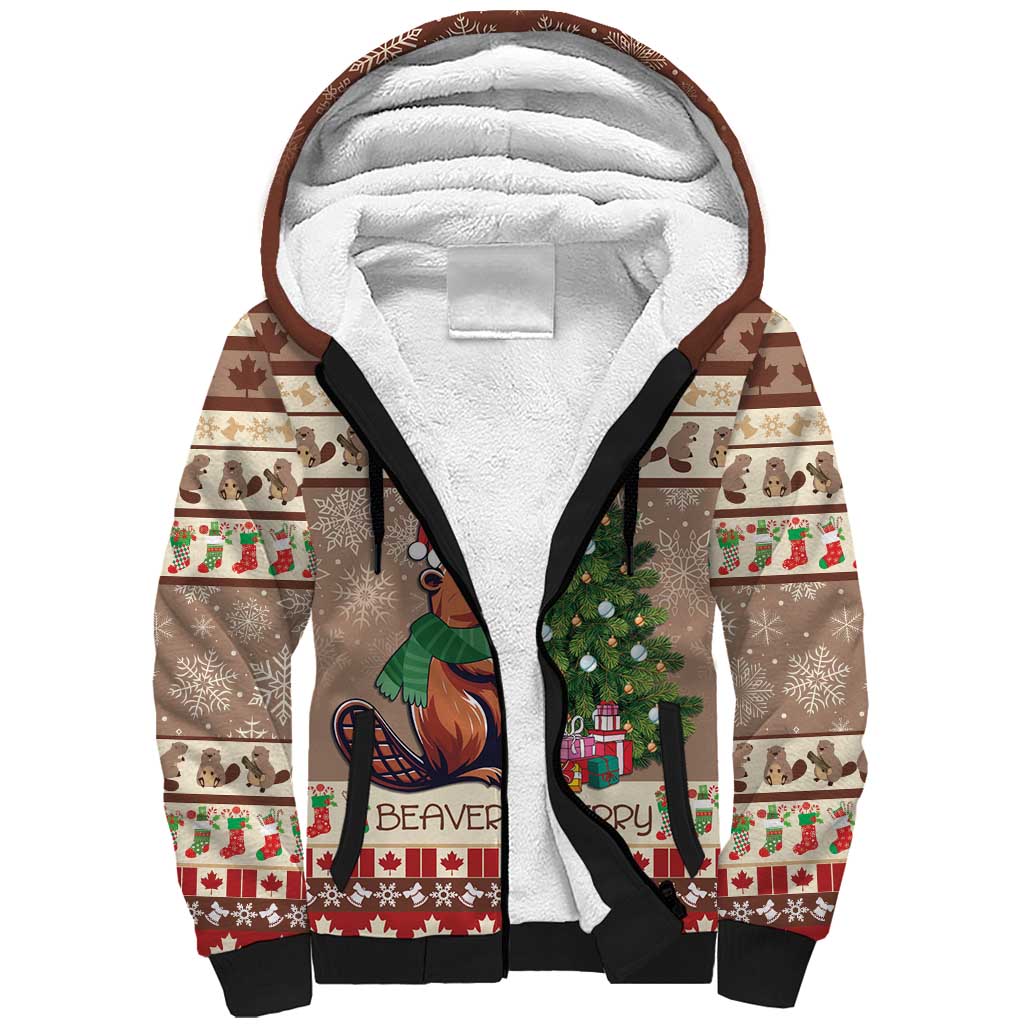 Personalized Beaver-y Merry Sherpa Hoodie Canada Merry Christmas Beavers - Wonder Print Shop