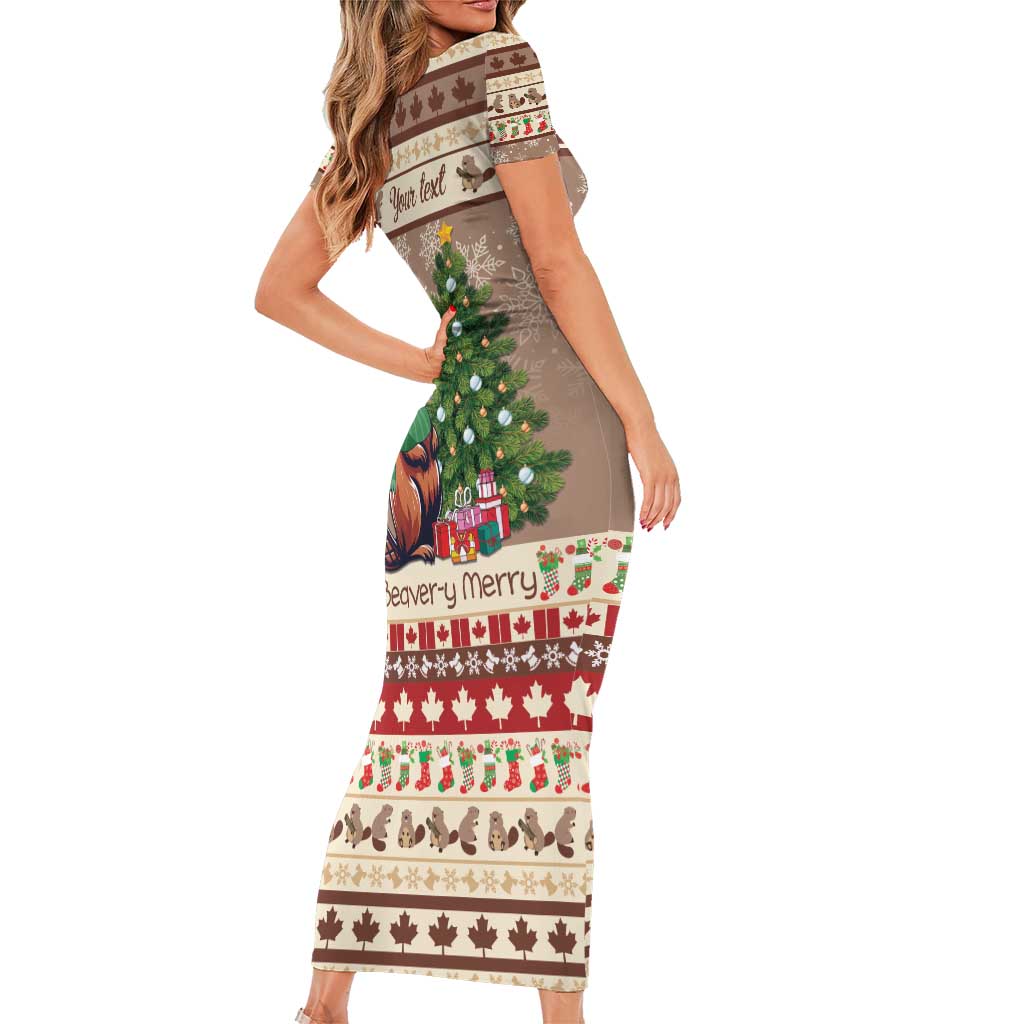 Personalized Beaver-y Merry Short Sleeve Bodycon Dress Canada Merry Christmas Beavers - Wonder Print Shop