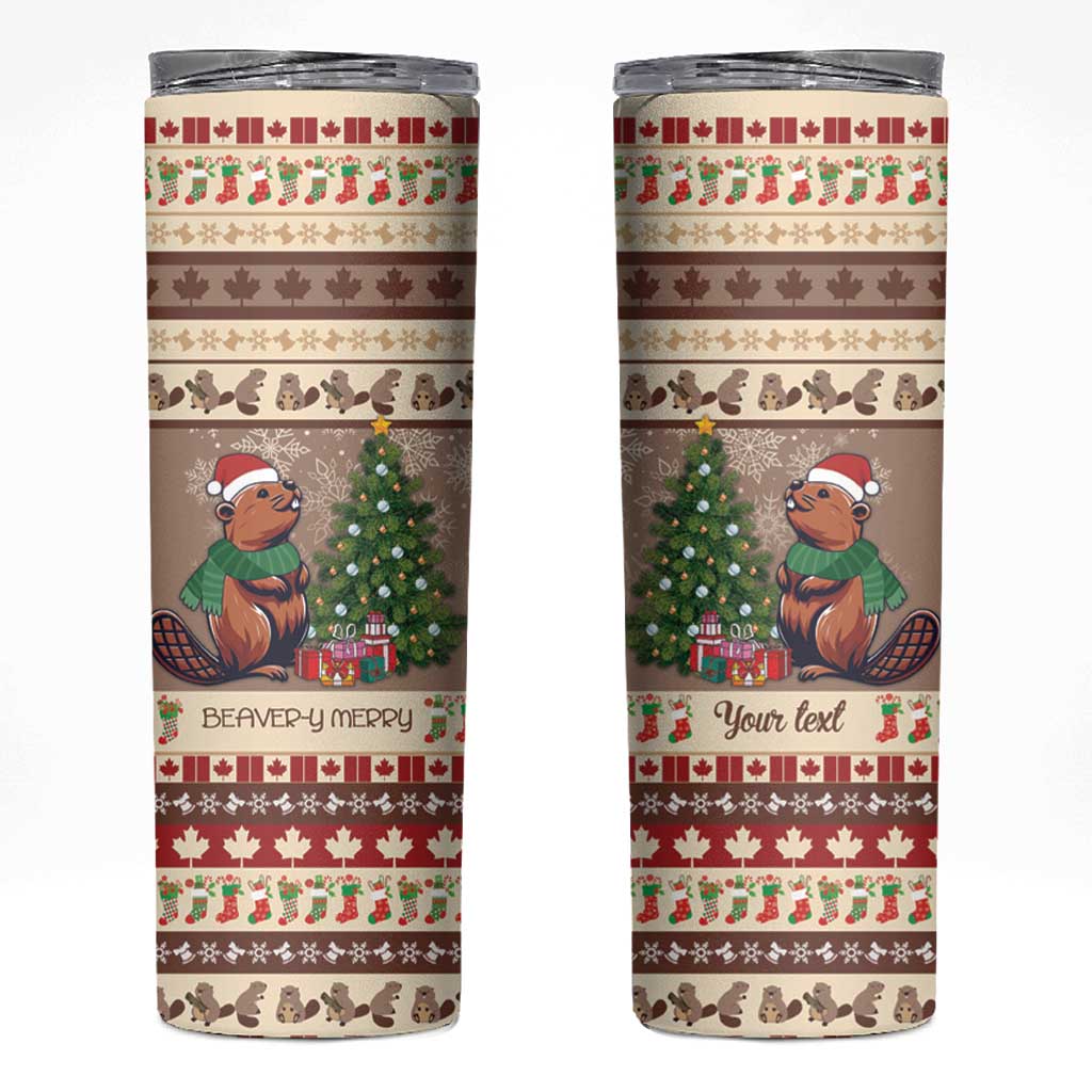 Personalized Beaver-y Merry Skinny Tumbler Canada Merry Christmas Beavers - Wonder Print Shop