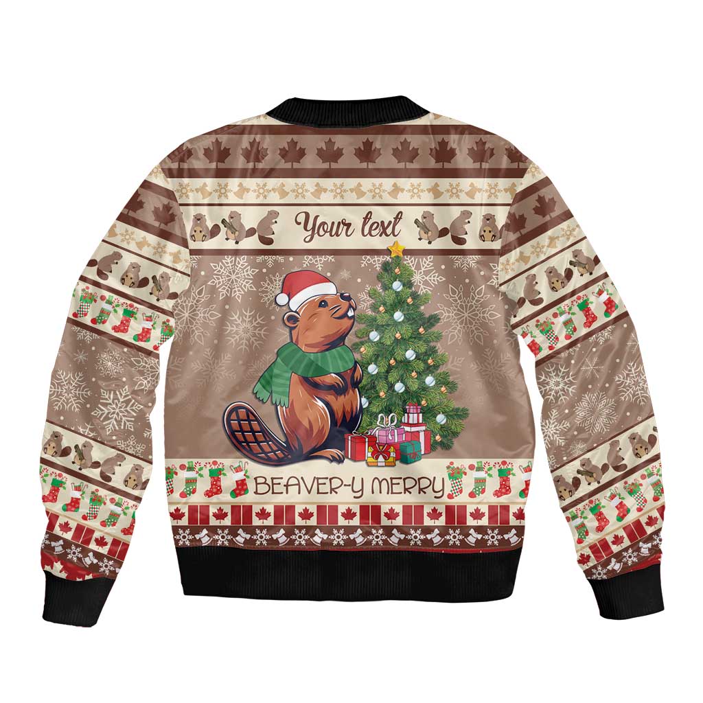 Personalized Beaver-y Merry Sleeve Zip Bomber Jacket Canada Merry Christmas Beavers - Wonder Print Shop
