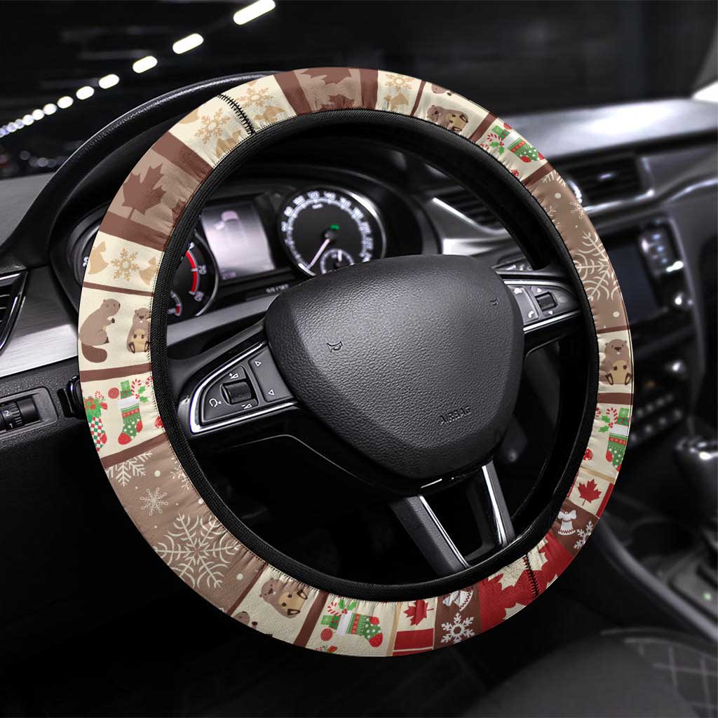 Beaver-y Merry Steering Wheel Cover Canada Merry Christmas Beavers - Wonder Print Shop
