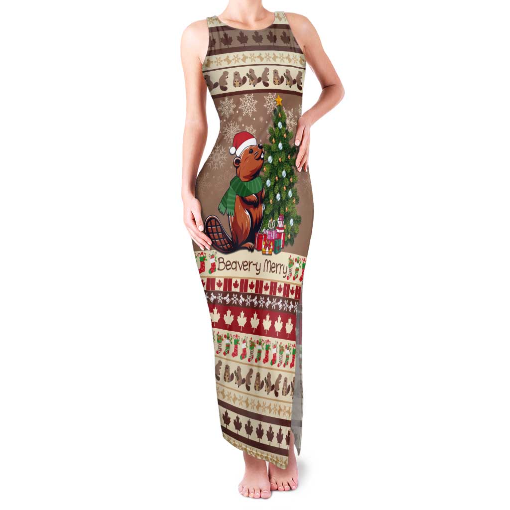 Personalized Beaver-y Merry Tank Maxi Dress Canada Merry Christmas Beavers - Wonder Print Shop