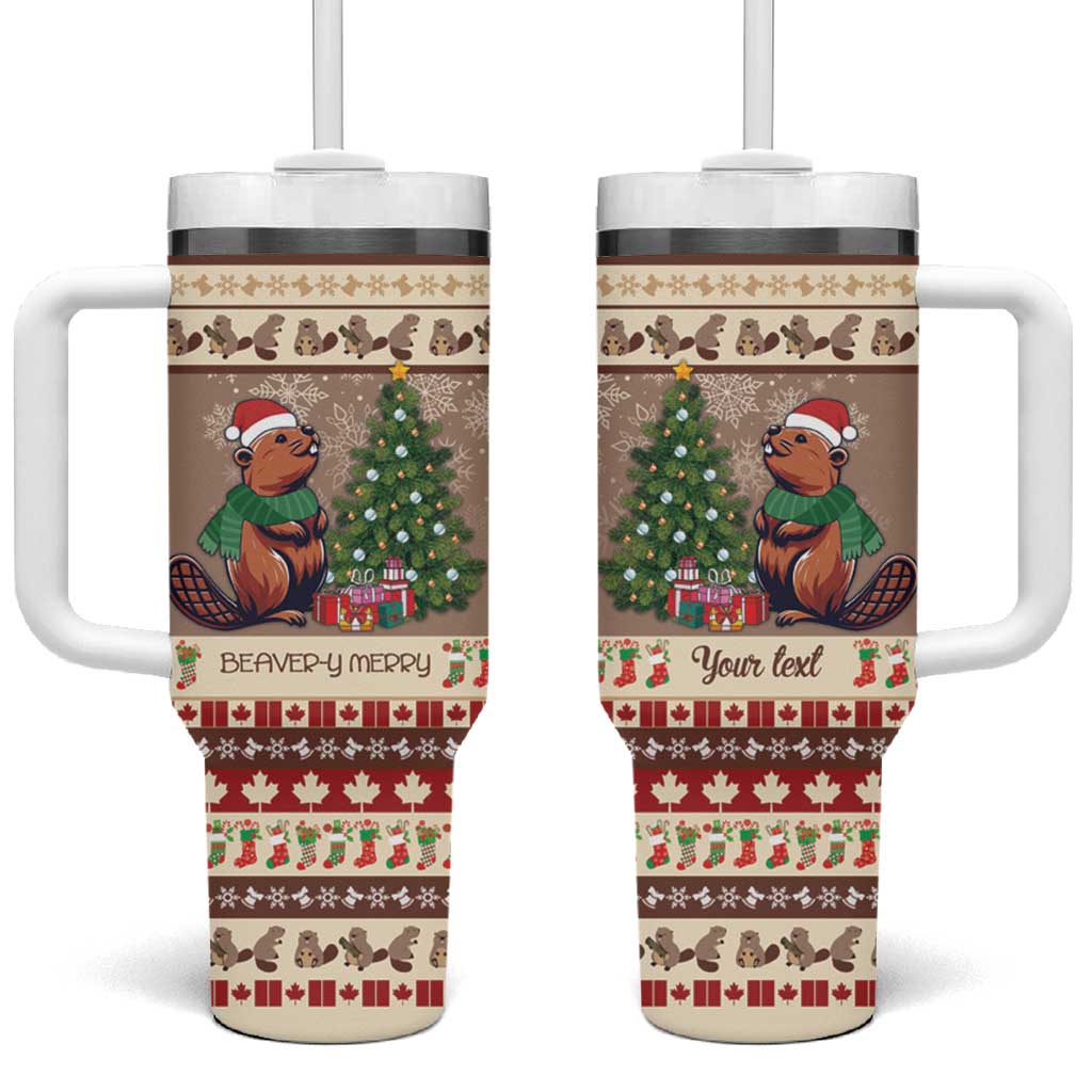 Personalized Beaver-y Merry Tumbler With Handle Canada Merry Christmas Beavers - Wonder Print Shop