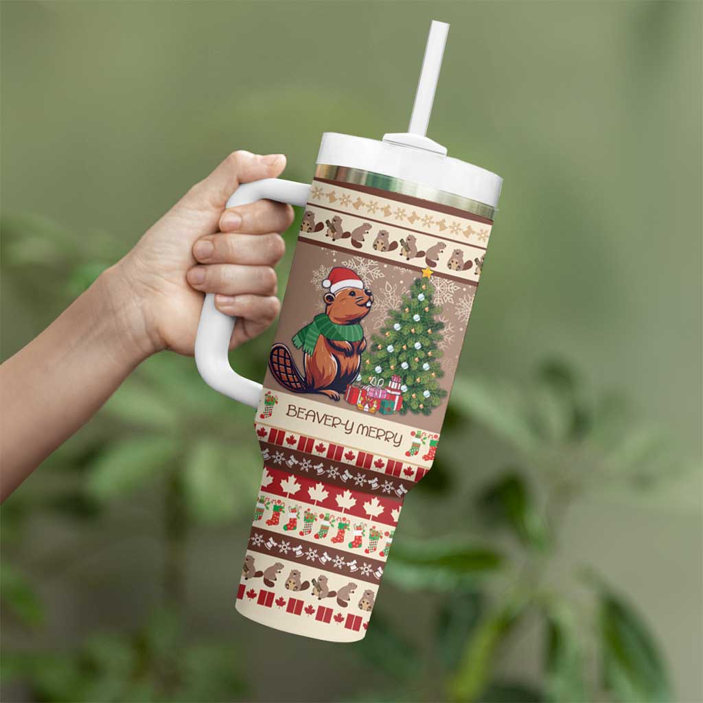 Personalized Beaver-y Merry Tumbler With Handle Canada Merry Christmas Beavers - Wonder Print Shop