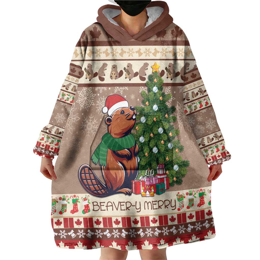 Personalized Beaver-y Merry Wearable Blanket Hoodie Canada Merry Christmas Beavers - Wonder Print Shop