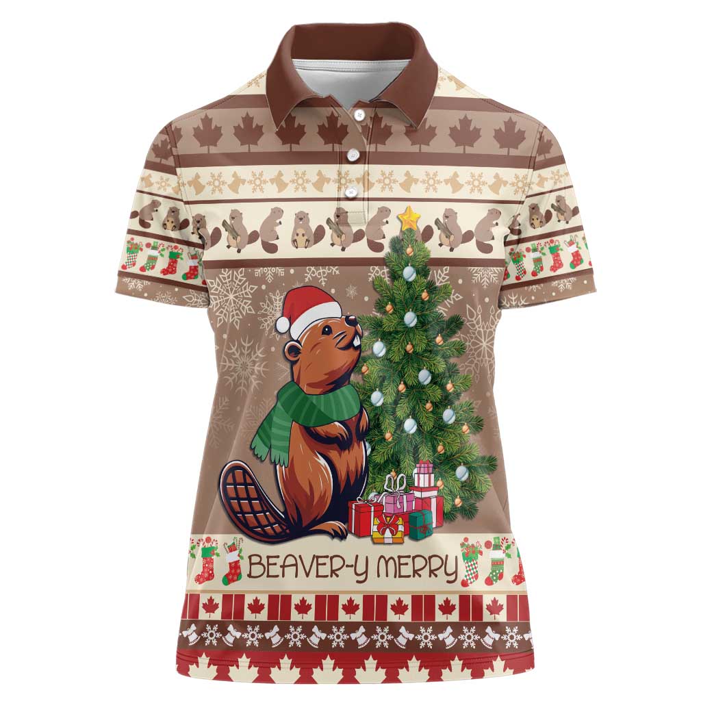 Personalized Beaver-y Merry Women Polo Shirt Canada Merry Christmas Beavers - Wonder Print Shop