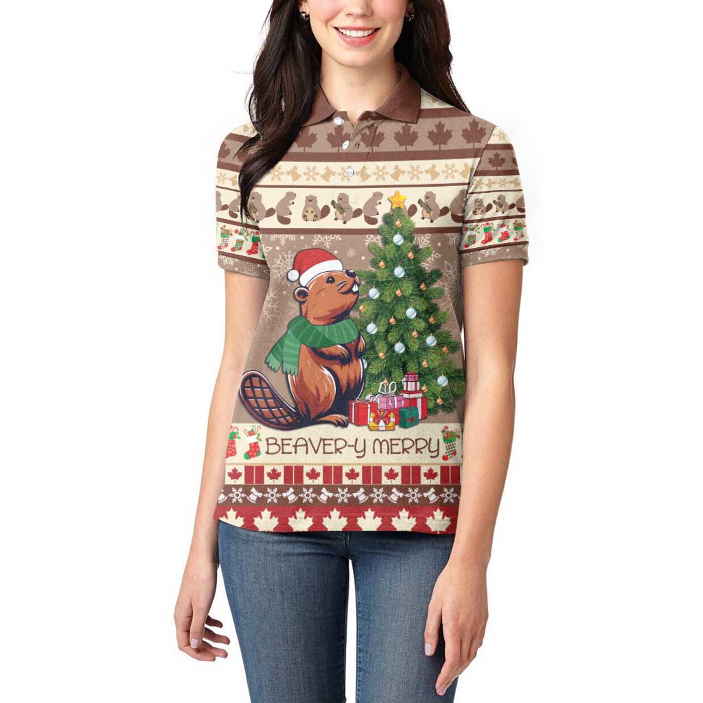 Personalized Beaver-y Merry Women Polo Shirt Canada Merry Christmas Beavers - Wonder Print Shop