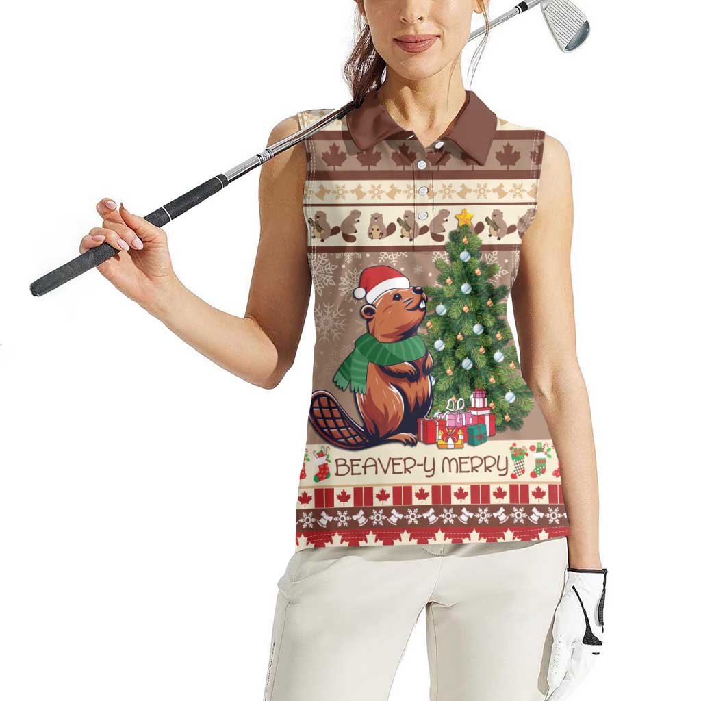Personalized Beaver-y Merry Women Sleeveless Polo Shirt Canada Merry Christmas Beavers - Wonder Print Shop