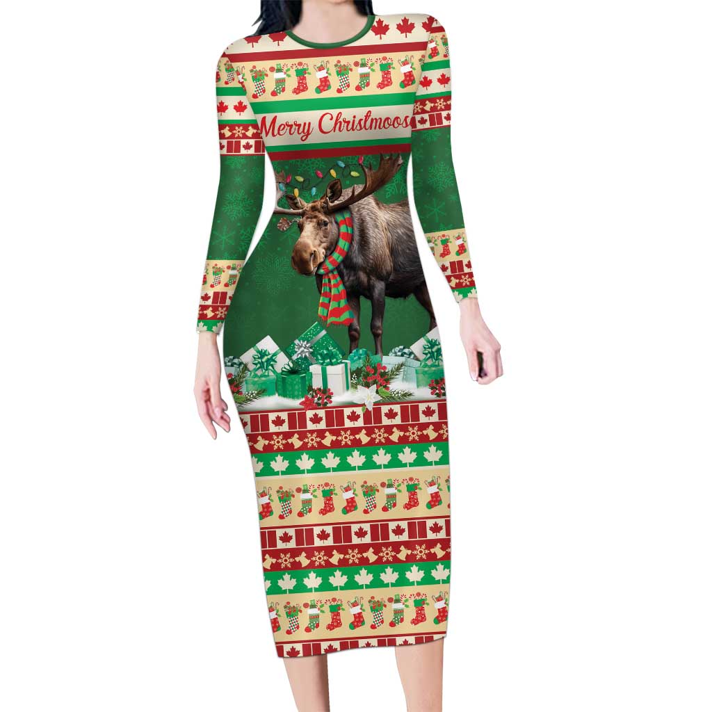 Personalized Merry Christmoose Family Matching Long Sleeve Bodycon Dress and Hawaiian Shirt Canada Merry Christmas Moose LT9 - Wonder Print Shop